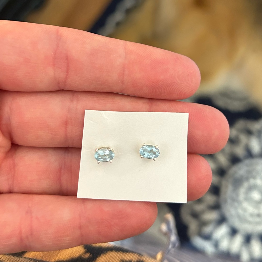Sterling Silver Blue Topaz Oval Earrings